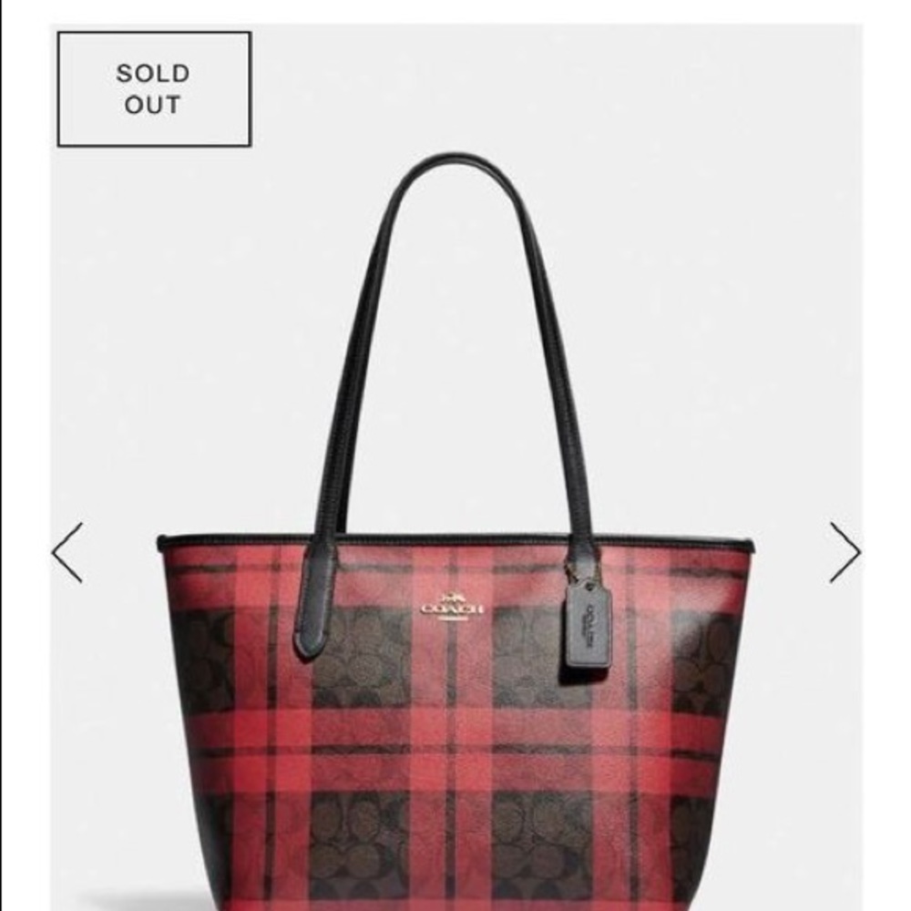 COACH Zip Top Tote Signature Canvas - Field Plaid